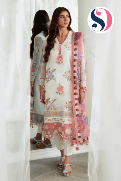 SAN SAFINAZ MUZLIN White Flowers Salwar Kameez