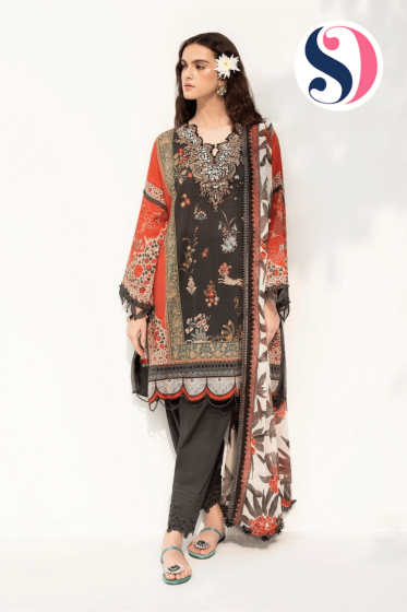 SAN SAFINAZ MUZLIN Black Dark Flowers Salwar Kameez