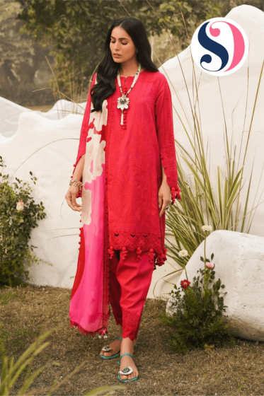 SAN SAFINAZ MUZLIN Red Pink Duppata Salwar Kameez