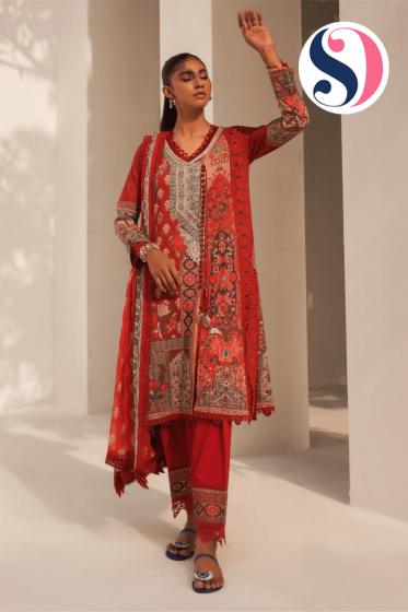 SAN SAFINAZ MUZLIN Red Red Duppata Salwar Kameez