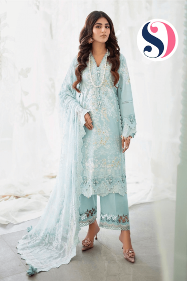 SAN SAFINAZ MUZLIN Sea Blue Salwar Kameez